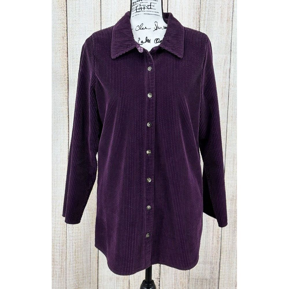 J Jill Womens Corduroy Velvet Shirt Size Medium Purple 100% Cotton Shacket